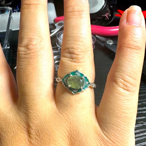Jewelry - 925 Sterling Silver Inlaid Moss Agate Ring